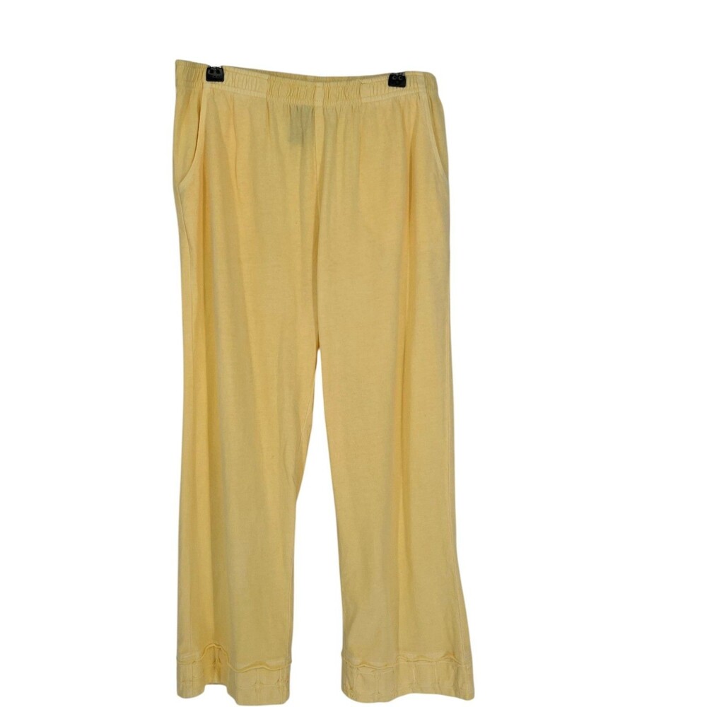 Focus Casual Life Pants Women's Size Small Yellow Cotton Geometric Embroidered